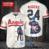 Los Angeles Angels x Marvel Captain America Steve Rogers with Trophy Custom Baseball Jersey Cream