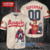 Los Angeles Angels x Superman DC Comics with Trophy Custom Baseball Jersey Cream