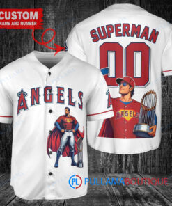 Los Angeles Angels x Superman DC Comics with Trophy Custom Baseball Jersey White