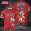 Los Angeles Angels x The Simpsons Bart Simpson, Homer Simpson, Lisa Simpson with Trophy Custom Baseball Jersey Red