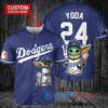 Los Angeles Dodgers x Baby Yoda Star Wars The Mandalorian with Trophy Custom Baseball Jersey Navy