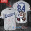 Los Angeles Dodgers x Freddy Krueger A Nightmare on Elm Street Halloween with World Series Trophy Custom Baseball Jersey Gray