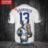 Los Angeles Dodgers x Friday the 13th Jason Voorhees Halloween with World Series Trophy Custom Baseball Jersey White