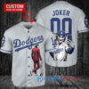 Los Angeles Dodgers x Joker DC Comics with Trophy Custom Baseball Jersey Gray