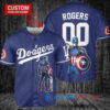 Los Angeles Dodgers x Marvel Captain America Steve Rogers with Trophy Custom Baseball Jersey Navy