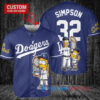 Los Angeles Dodgers x The Simpsons Bart Simpson, Homer Simpson, Lisa Simpson with Trophy Custom Baseball Jersey Navy