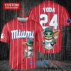 Miami Marlins Baby Yoda Star Wars Mandalorian Trophy Baseball Jersey Red