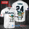 Miami Marlins Baby Yoda Star Wars Mandalorian Trophy Baseball Jersey White