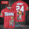 Miami Marlins x Baby Groot Marvel Guardians Of The Galaxy with Trophy Custom Baseball Jersey Red
