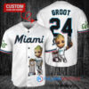 Miami Marlins x Baby Groot Marvel Guardians Of The Galaxy with Trophy Custom Baseball Jersey White