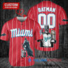 Miami Marlins x DC Comics Batman The Dark Knight with Trophy Custom Baseball Jersey Red
