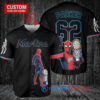Miami Marlins x Marvel Spiderman with Trophy Custom Baseball Jersey Black