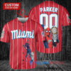 Miami Marlins x Marvel Spiderman with Trophy Custom Baseball Jersey Red
