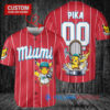 Miami Marlins x Pikachu Pokemon with Trophy Custom Baseball Jersey Red
