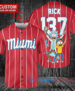 Miami Marlins x Rick and Morty with Trophy Custom Baseball Jersey Red