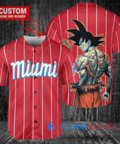 Miami Marlins x Son Goku Kakarot Super Saiyan Dragon Ball Z with Trophy Baseball Jersey Red