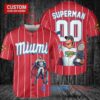 Miami Marlins x Superman DC Comics with Trophy Custom Baseball Jersey Red
