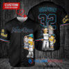 Miami Marlins x The Simpsons Bart Simpson, Homer Simpson, Lisa Simpson with Trophy Custom Baseball Jersey Black