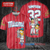 Miami Marlins x The Simpsons Bart Simpson, Homer Simpson, Lisa Simpson with Trophy Custom Baseball Jersey Red