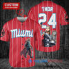 Miami Marlins x Thor Marvel with Trophy Custom Baseball Jersey Red