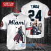 Miami Marlins x Thor Marvel with Trophy Custom Baseball Jersey White