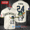 Milwaukee Brewers Baby Yoda Star Wars Mandalorian Baseball Jersey Cream