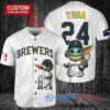 Milwaukee Brewers Baby Yoda Star Wars Mandalorian Trophy Baseball Jersey White