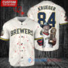 Milwaukee Brewers Freddy Krueger Halloween World Series Trophy Baseball Jersey Cream
