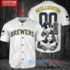 Milwaukee Brewers Jack Skellington Sally World Series Trophy Baseball Jersey White