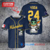 Milwaukee Brewers x Baby Yoda Star Wars The Mandalorian with Trophy Custom Baseball Jersey Navy