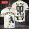 Milwaukee Brewers x DC Comics Batman The Dark Knight with Trophy Custom Baseball Jersey Cream