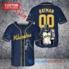 Milwaukee Brewers x DC Comics Batman The Dark Knight with Trophy Custom Baseball Jersey Navy