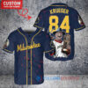 Milwaukee Brewers x Freddy Krueger A Nightmare on Elm Street Halloween with World Series Trophy Custom Baseball Jersey Navy
