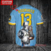 Milwaukee Brewers x Friday the 13th Jason Voorhees Halloween with World Series Trophy Custom Baseball Jersey Blue City Connect