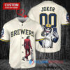 Milwaukee Brewers x Joker DC Comics with Trophy Custom Baseball Jersey Cream