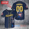 Milwaukee Brewers x Marvel Captain America Steve Rogers with Trophy Custom Baseball Jersey Navy