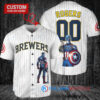 Milwaukee Brewers x Marvel Captain America Steve Rogers with Trophy Custom Baseball Jersey White