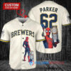 Milwaukee Brewers x Marvel Spiderman with Trophy Custom Baseball Jersey Cream
