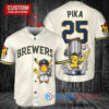 Milwaukee Brewers x Pikachu Pokemon with Trophy Custom Baseball Jersey Cream