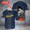 Milwaukee Brewers x Son Goku Kakarot Super Saiyan Dragon Ball Z with Trophy Baseball Jersey Navy