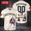 Milwaukee Brewers x Superman DC Comics with Trophy Custom Baseball Jersey Cream