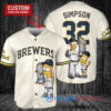 Milwaukee Brewers x The Simpsons Bart Simpson, Homer Simpson, Lisa Simpson with Trophy Custom Baseball Jersey Cream