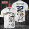 Milwaukee Brewers x The Simpsons Bart Simpson, Homer Simpson, Lisa Simpson with Trophy Custom Baseball Jersey White