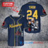 Milwaukee Brewers x Thor Marvel with Trophy Custom Baseball Jersey Navy
