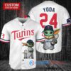 Minnesota Twins x Baby Yoda Star Wars The Mandalorian with Trophy Custom Baseball Jersey White
