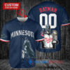 Minnesota Twins x DC Comics Batman The Dark Knight with Trophy Custom Baseball Jersey Navy