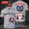 Minnesota Twins x Superman DC Comics with Trophy Custom Baseball Jersey Gray Road