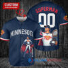 Minnesota Twins x Superman DC Comics with Trophy Custom Baseball Jersey Navy