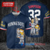 Minnesota Twins x The Simpsons Bart Simpson, Homer Simpson, Lisa Simpson with Trophy Custom Baseball Jersey Navy