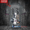 New York Mets x Friday the 13th Jason Voorhees Halloween with World Series Trophy Custom Baseball Jersey Graphite City Connect